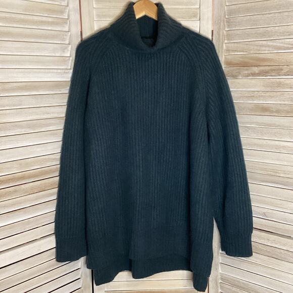 Naadam 100% Cashmere Thick Ribbed Knit Turtleneck Tunic Sweater Green 1x - Picture 1 of 9